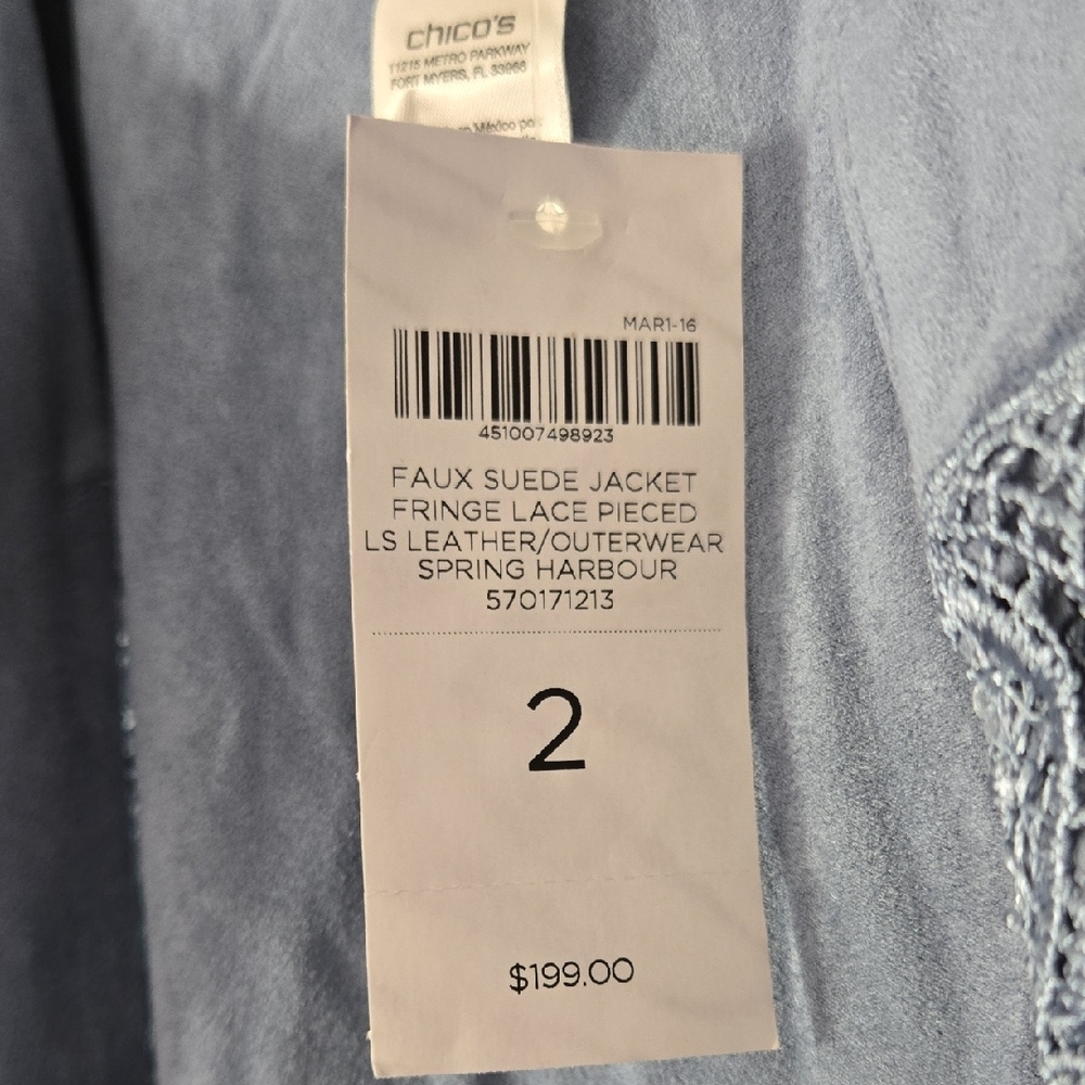 Chico's Faux Suede Jacket in Soft Blue - Picture 2 of 9